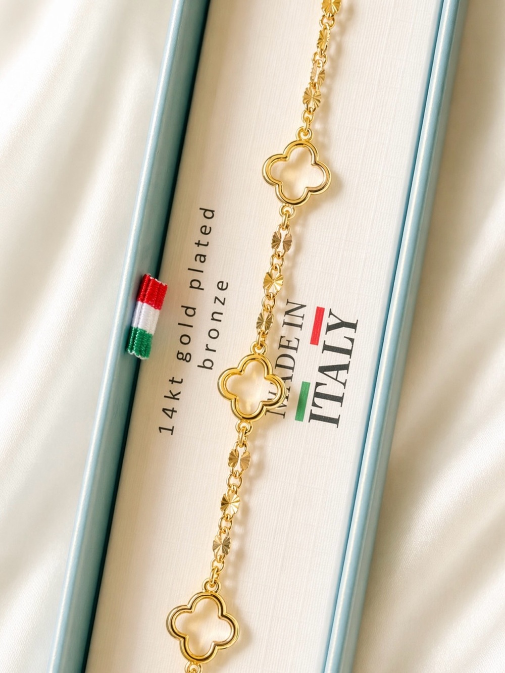 14K Gold Clover Bracelet Dainty Luxury Stackable Jewelry Trendy Gift for Her - Picture 2 of 6